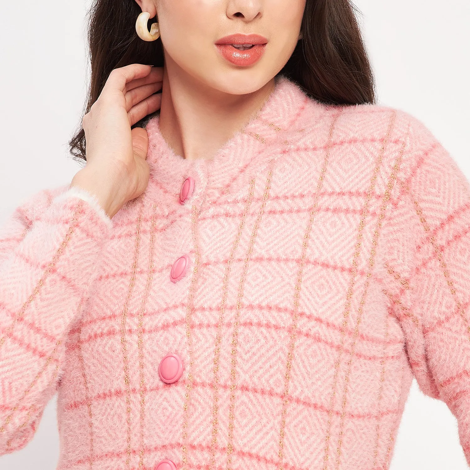 Duke Stardust Women Full Sleeve Checkered Cardigan (LQS9769)
