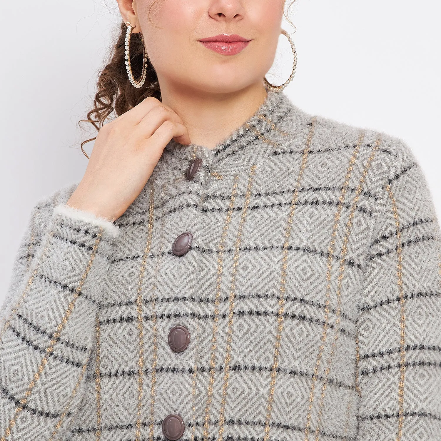 Duke Stardust Women Full Sleeve Checkered Cardigan (LQS9769)