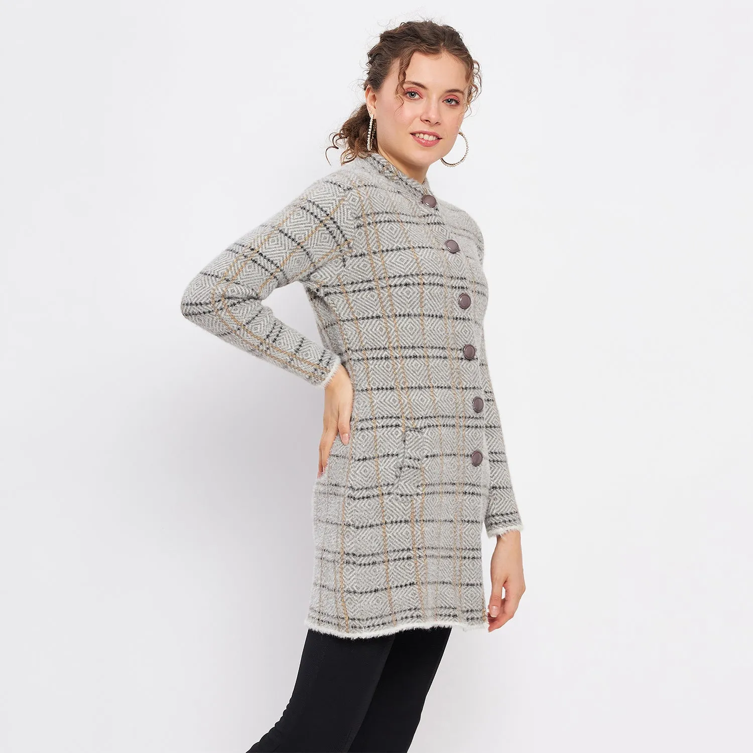 Duke Stardust Women Full Sleeve Checkered Cardigan (LQS9769)