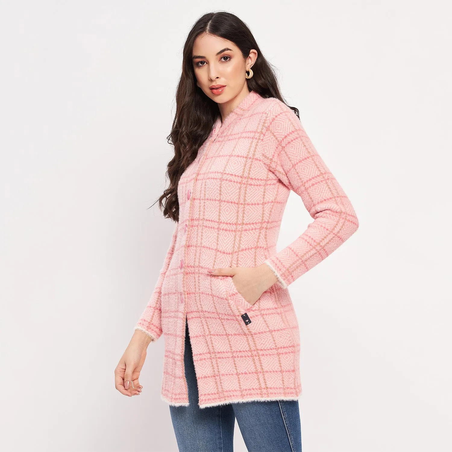 Duke Stardust Women Full Sleeve Checkered Cardigan (LQS9769)