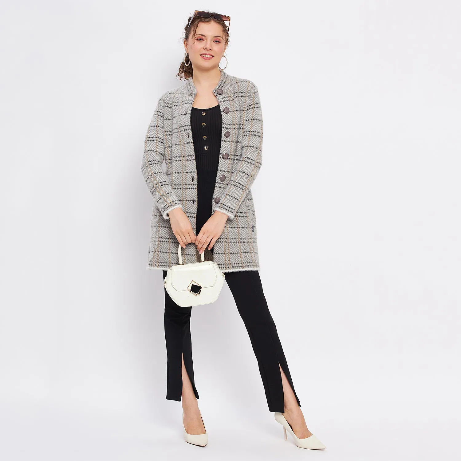 Duke Stardust Women Full Sleeve Checkered Cardigan (LQS9769)