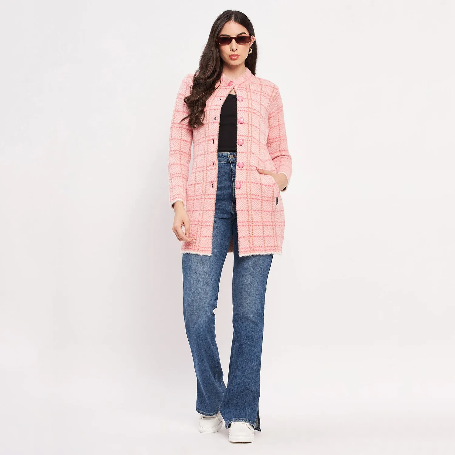 Duke Stardust Women Full Sleeve Checkered Cardigan (LQS9769)