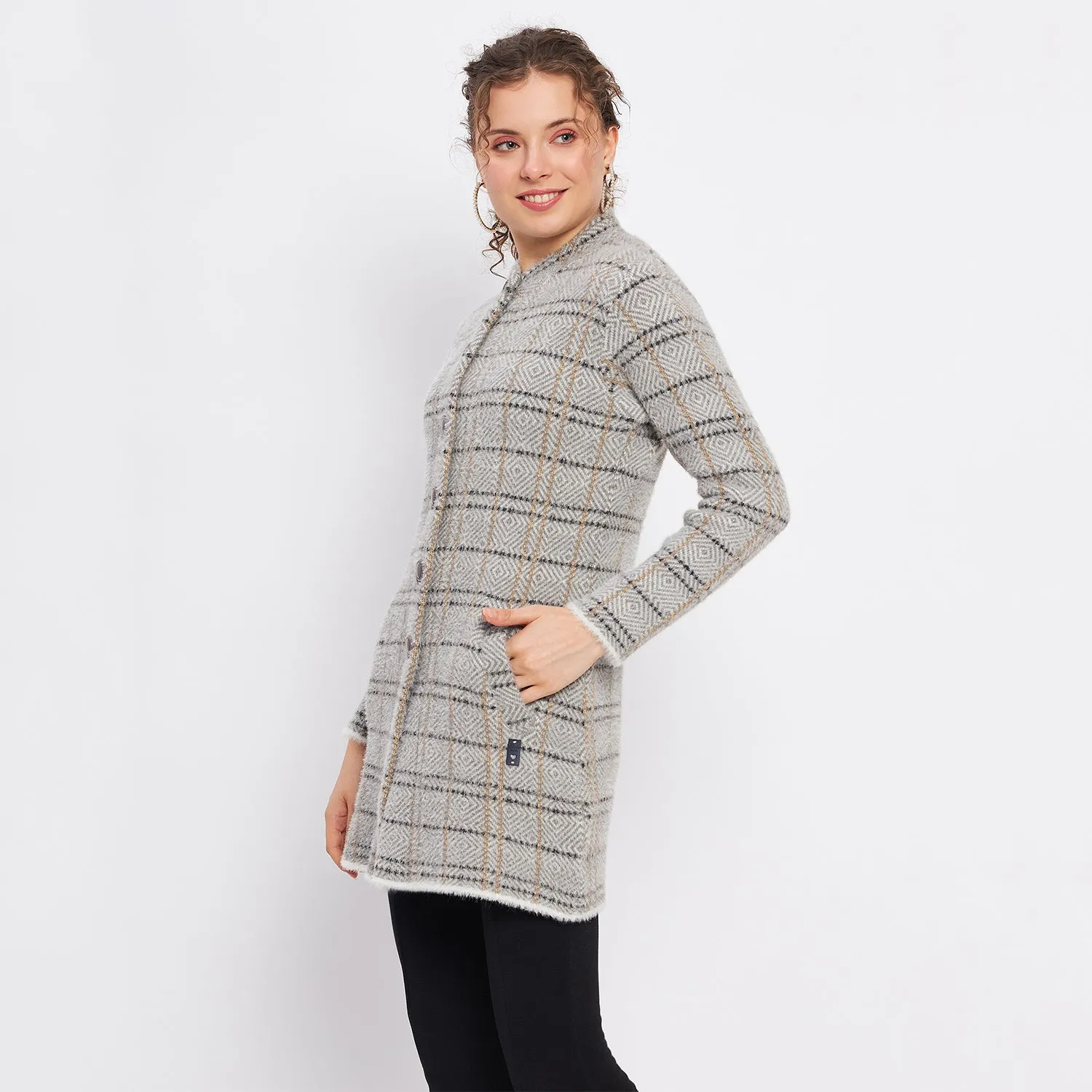 Duke Stardust Women Full Sleeve Checkered Cardigan (LQS9769)