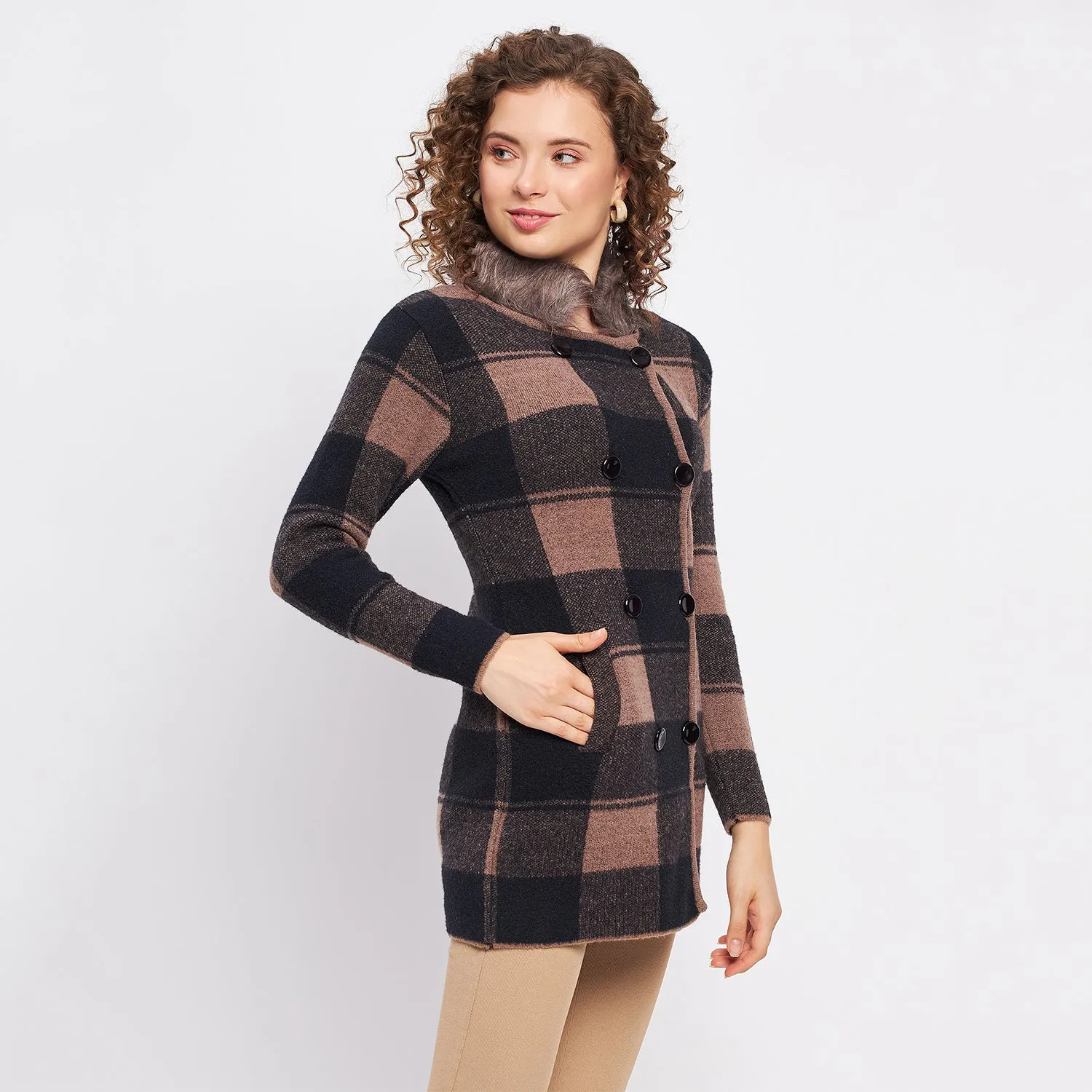 Duke Stardust Women Full Sleeve Checkered Long Cardigan (SDS9765)