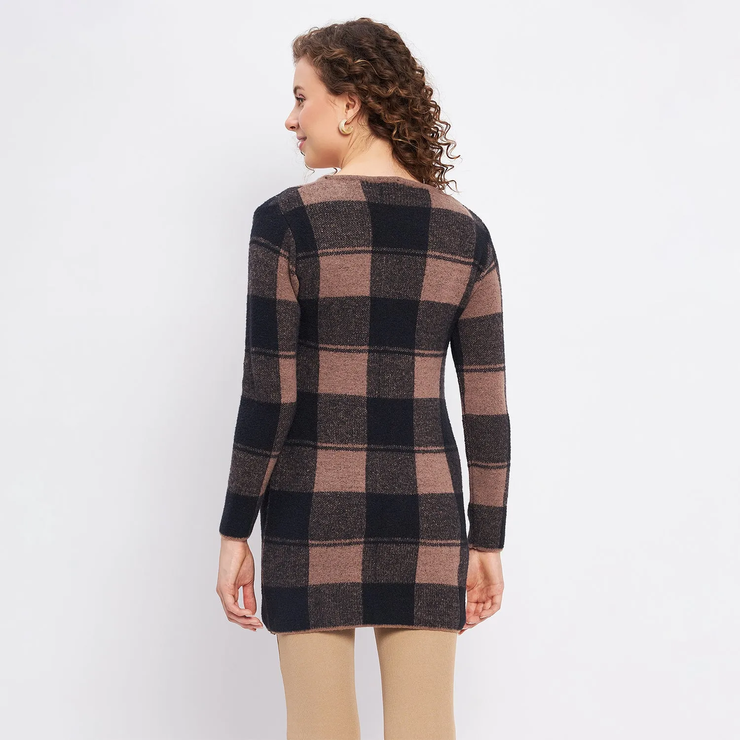 Duke Stardust Women Full Sleeve Checkered Long Cardigan (SDS9765)
