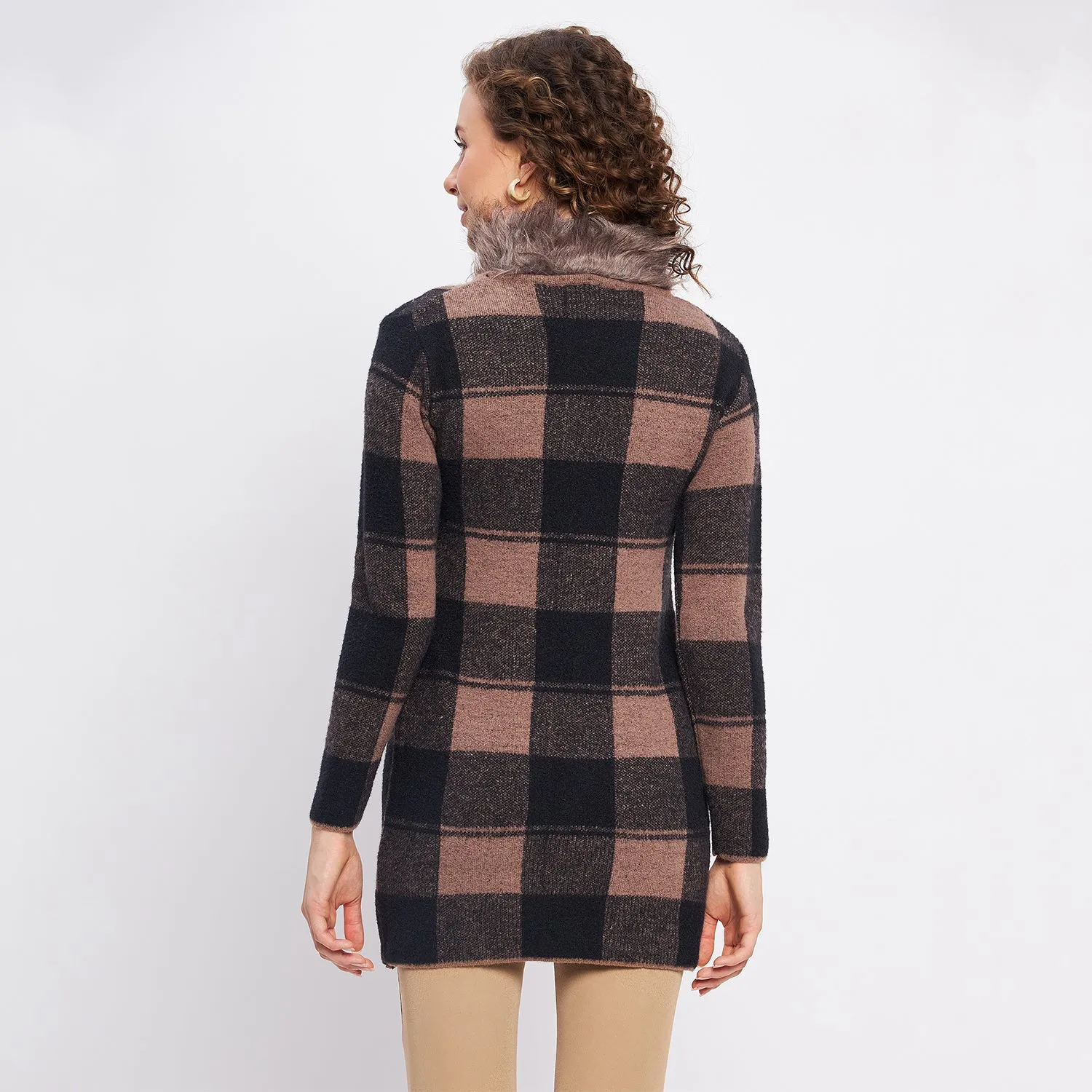 Duke Stardust Women Full Sleeve Checkered Long Cardigan (SDS9765)