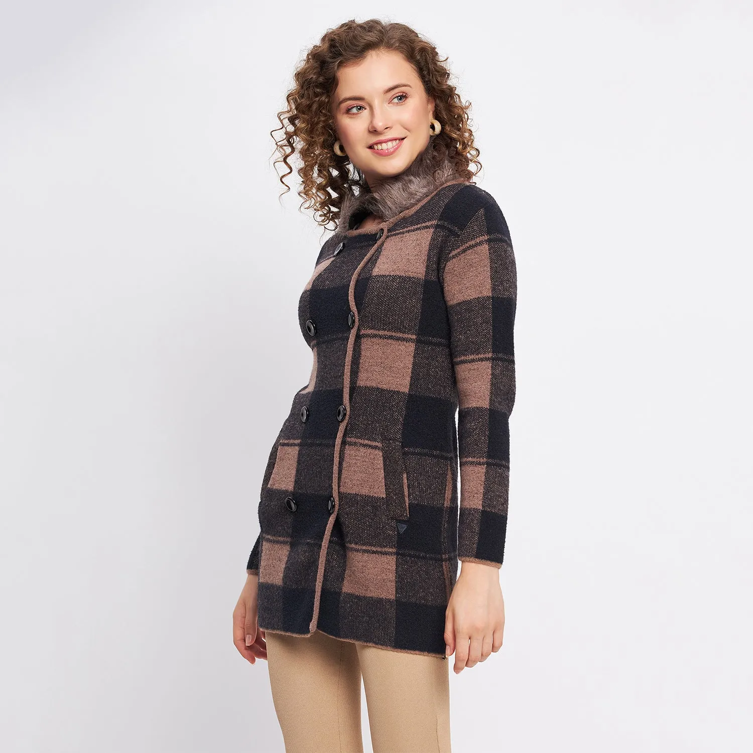 Duke Stardust Women Full Sleeve Checkered Long Cardigan (SDS9765)