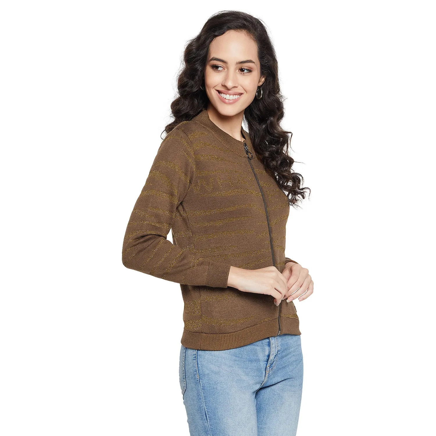 Duke Stardust Women Full sleeve Round Neck Zipper Cardigan (SDS1004)