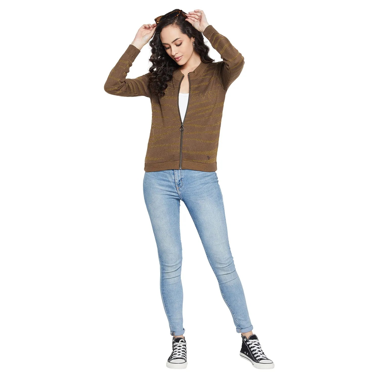 Duke Stardust Women Full sleeve Round Neck Zipper Cardigan (SDS1004)