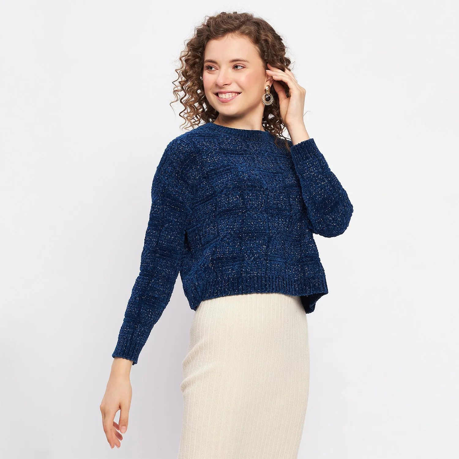 Duke Stardust Women Full Sleeve Self Design Crop Pullover (SDS1013)