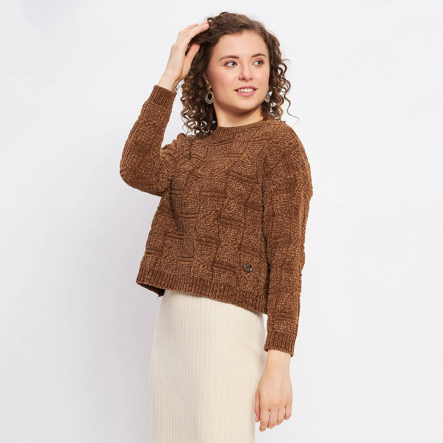 Duke Stardust Women Full Sleeve Self Design Crop Pullover (SDS1013)