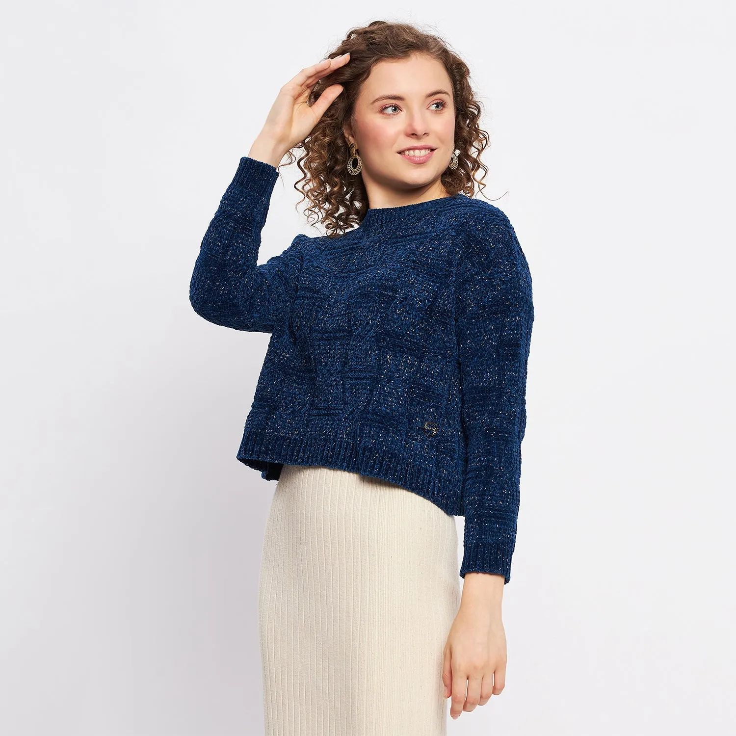 Duke Stardust Women Full Sleeve Self Design Crop Pullover (SDS1013)