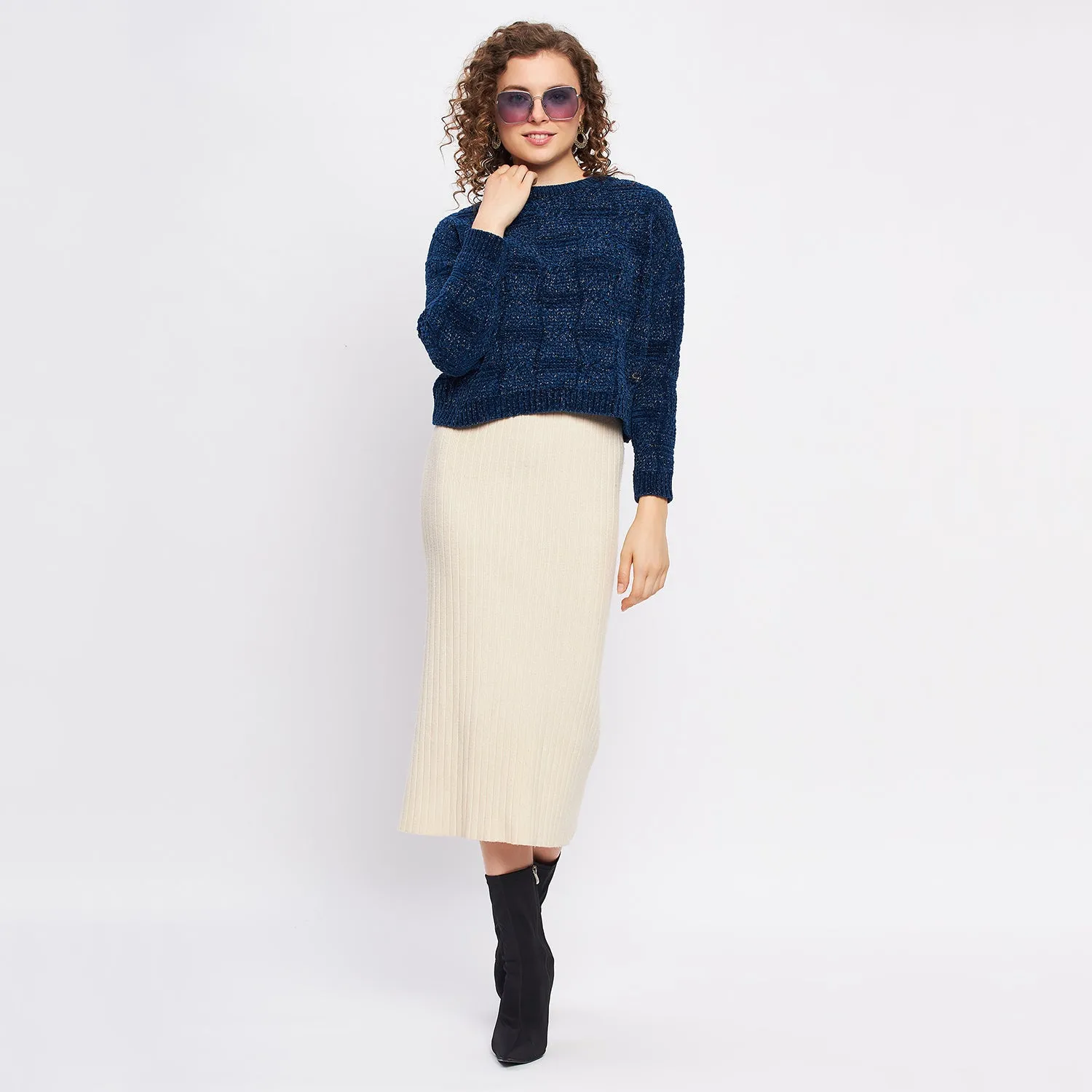Duke Stardust Women Full Sleeve Self Design Crop Pullover (SDS1013)