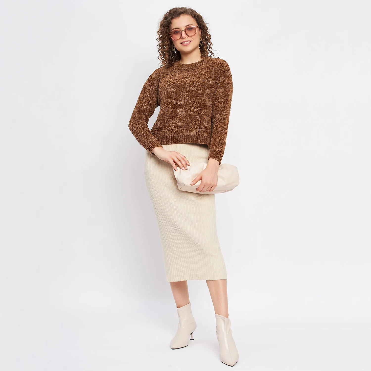 Duke Stardust Women Full Sleeve Self Design Crop Pullover (SDS1013)