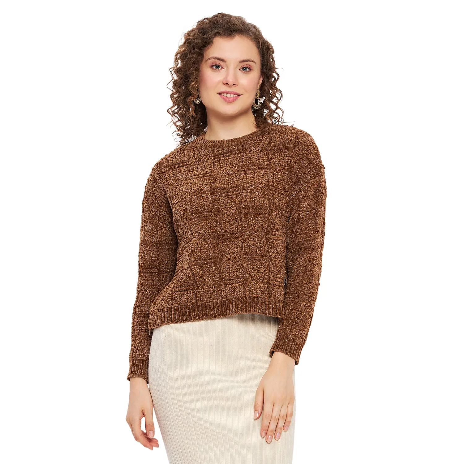Duke Stardust Women Full Sleeve Self Design Crop Pullover (SDS1013)