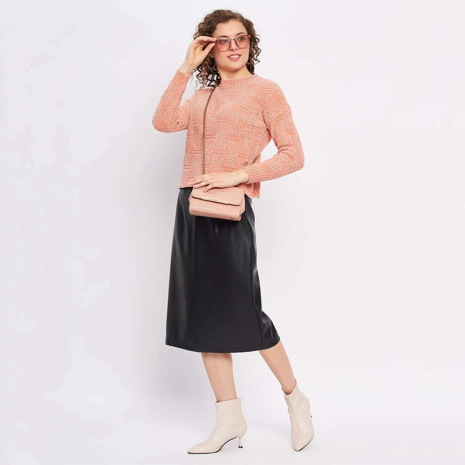 Duke Stardust Women Full Sleeve Self Design Crop Pullover (SDS1013)