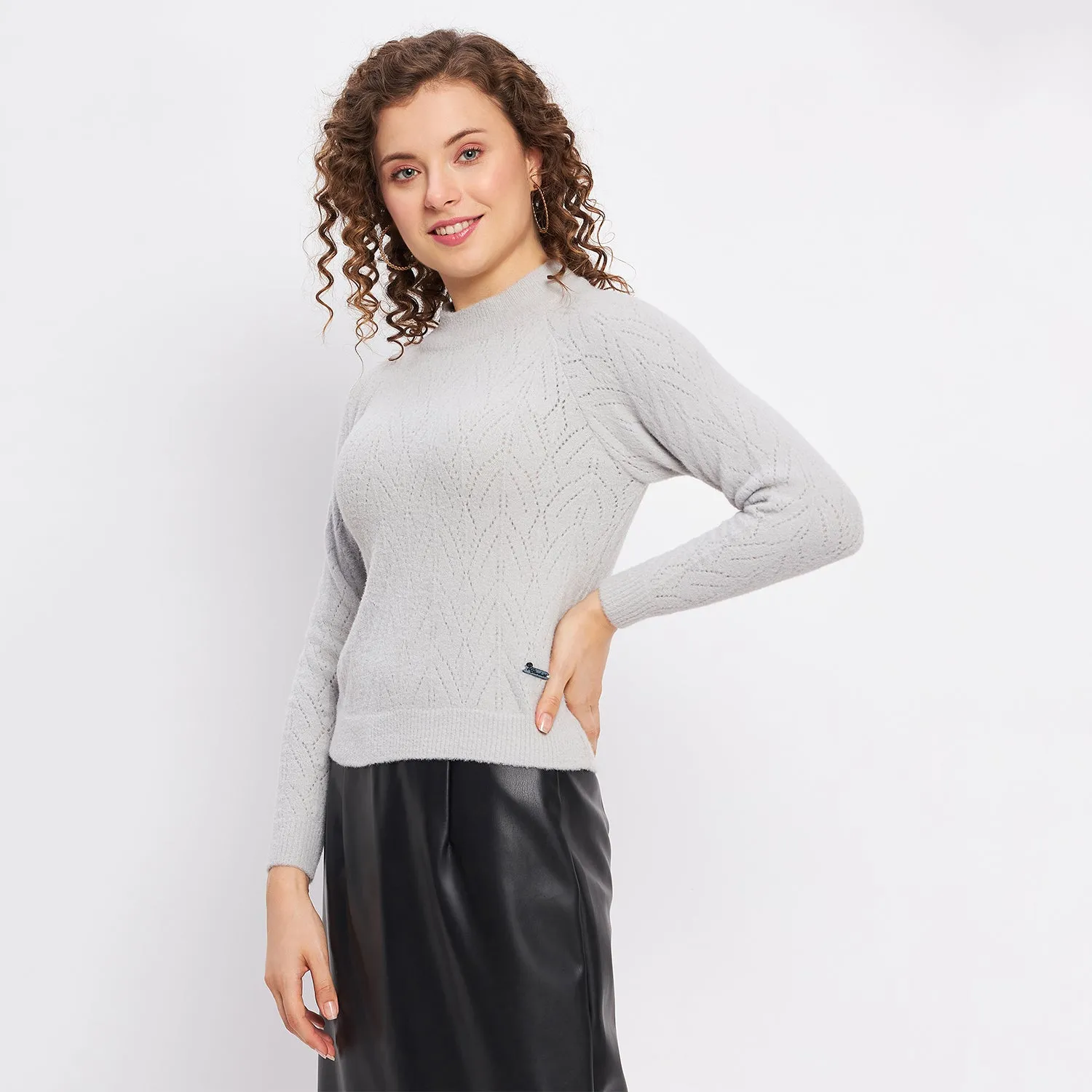 Duke Stardust Women Full Sleeve Self Design Crop Pullover (SDS1014)