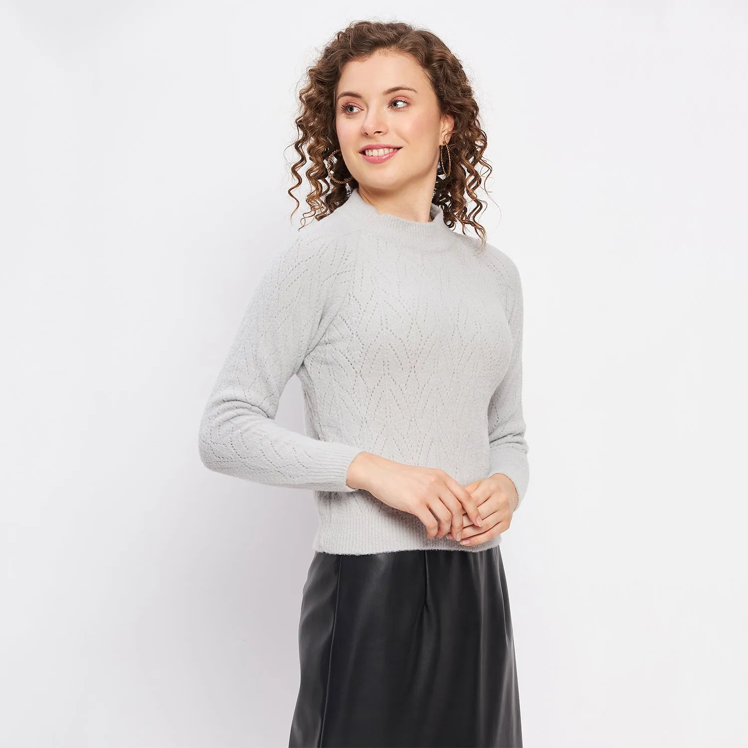 Duke Stardust Women Full Sleeve Self Design Crop Pullover (SDS1014)