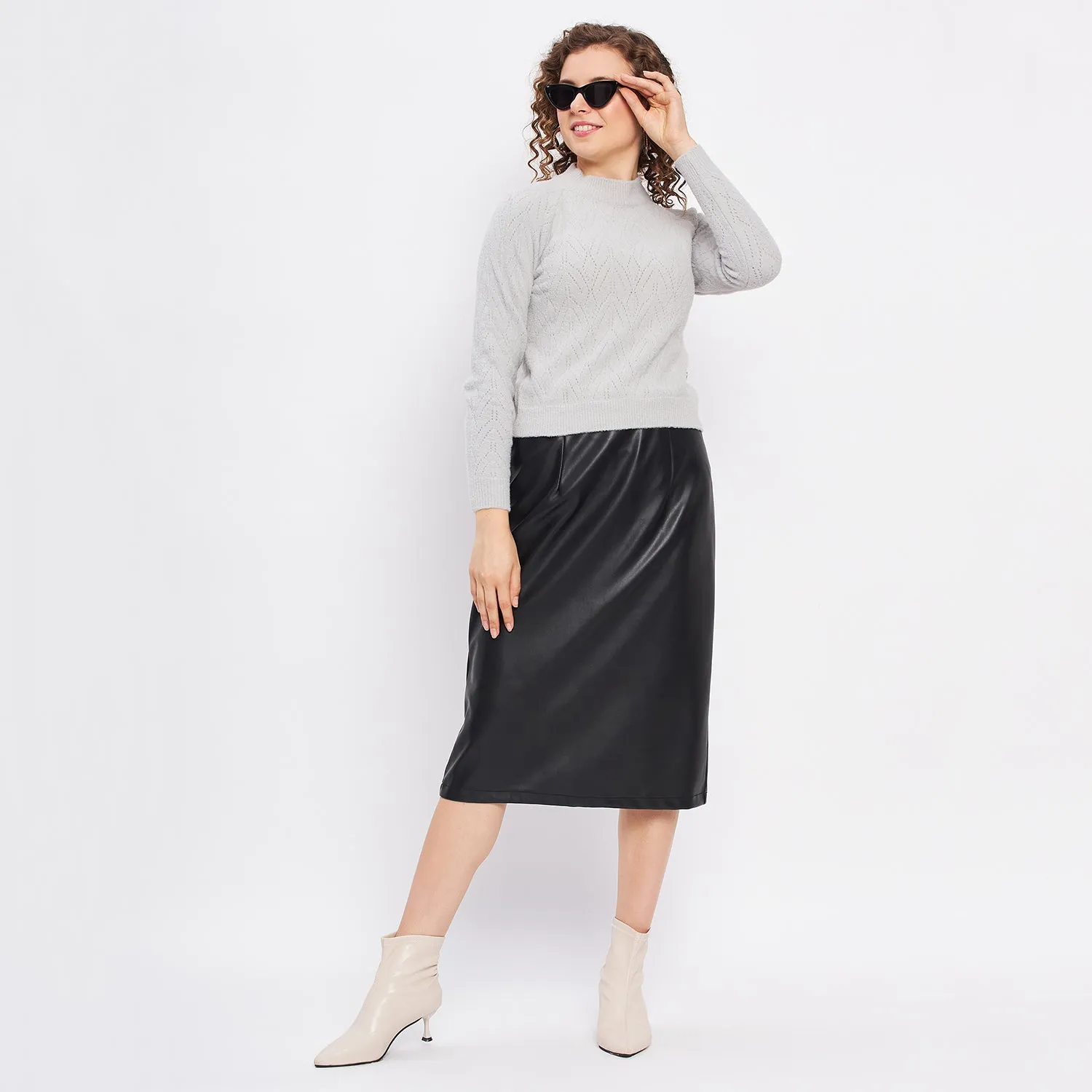 Duke Stardust Women Full Sleeve Self Design Crop Pullover (SDS1014)