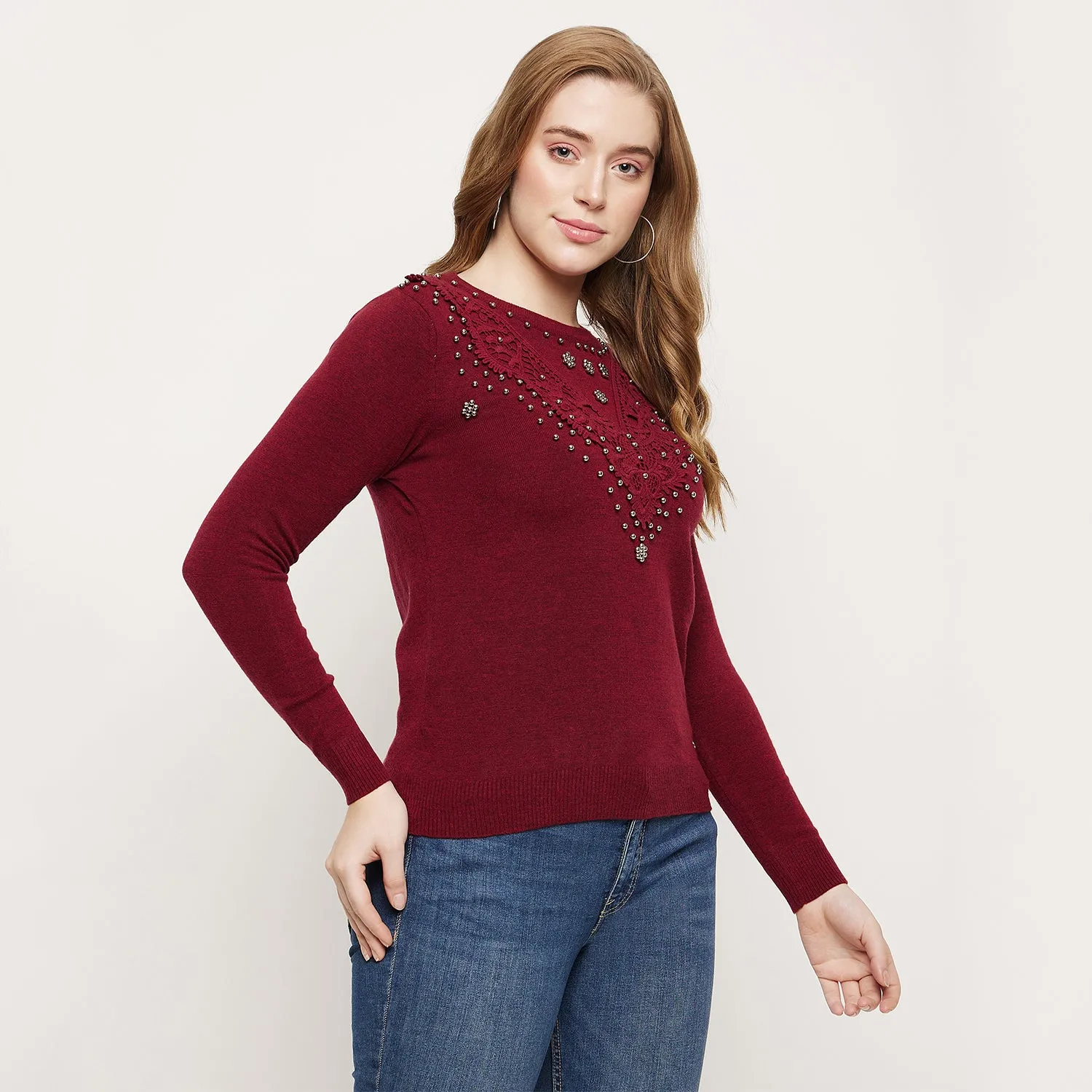 Duke Stardust Women Full Sleeve Self Design Pullover (SDS882)
