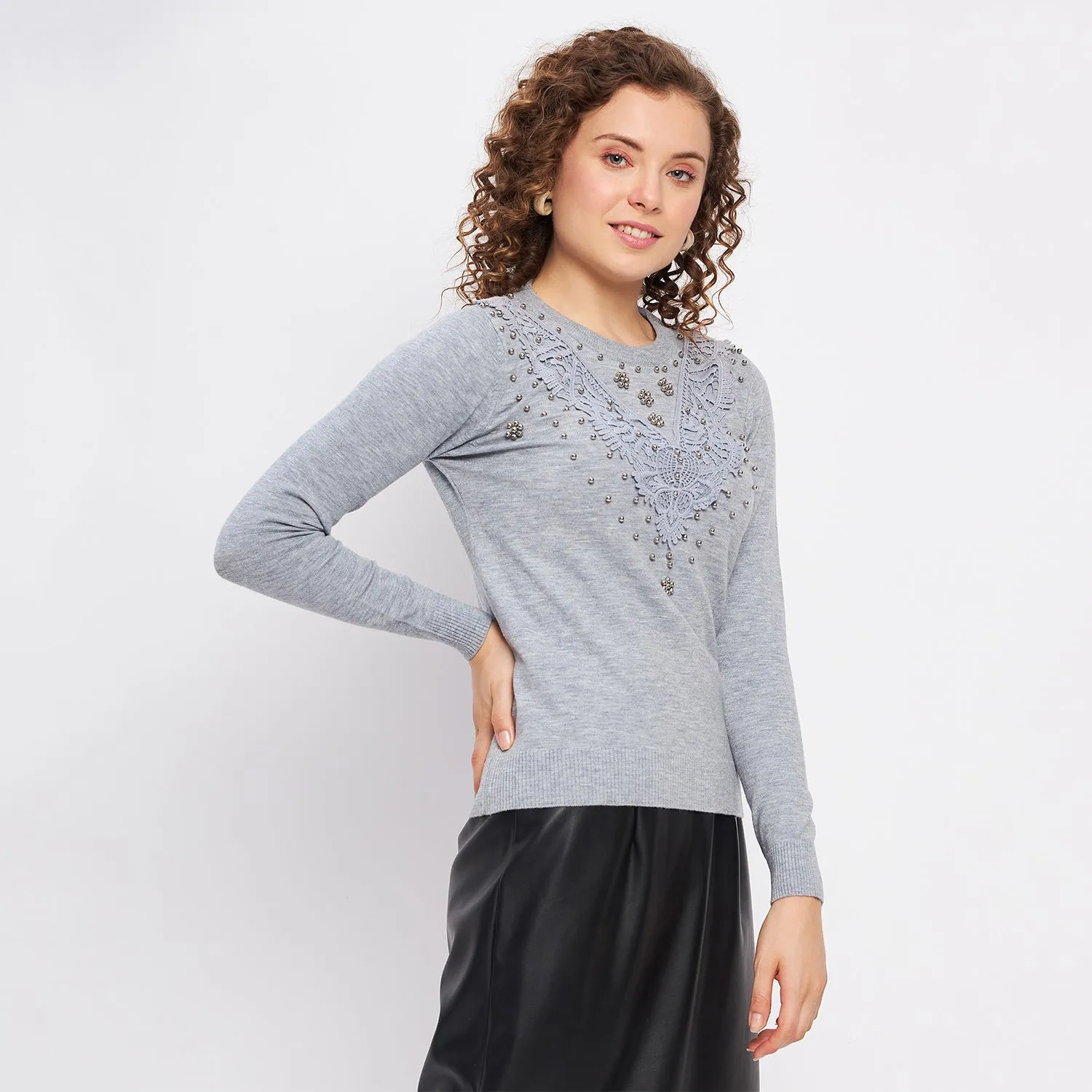 Duke Stardust Women Full Sleeve Self Design Pullover (SDS882)