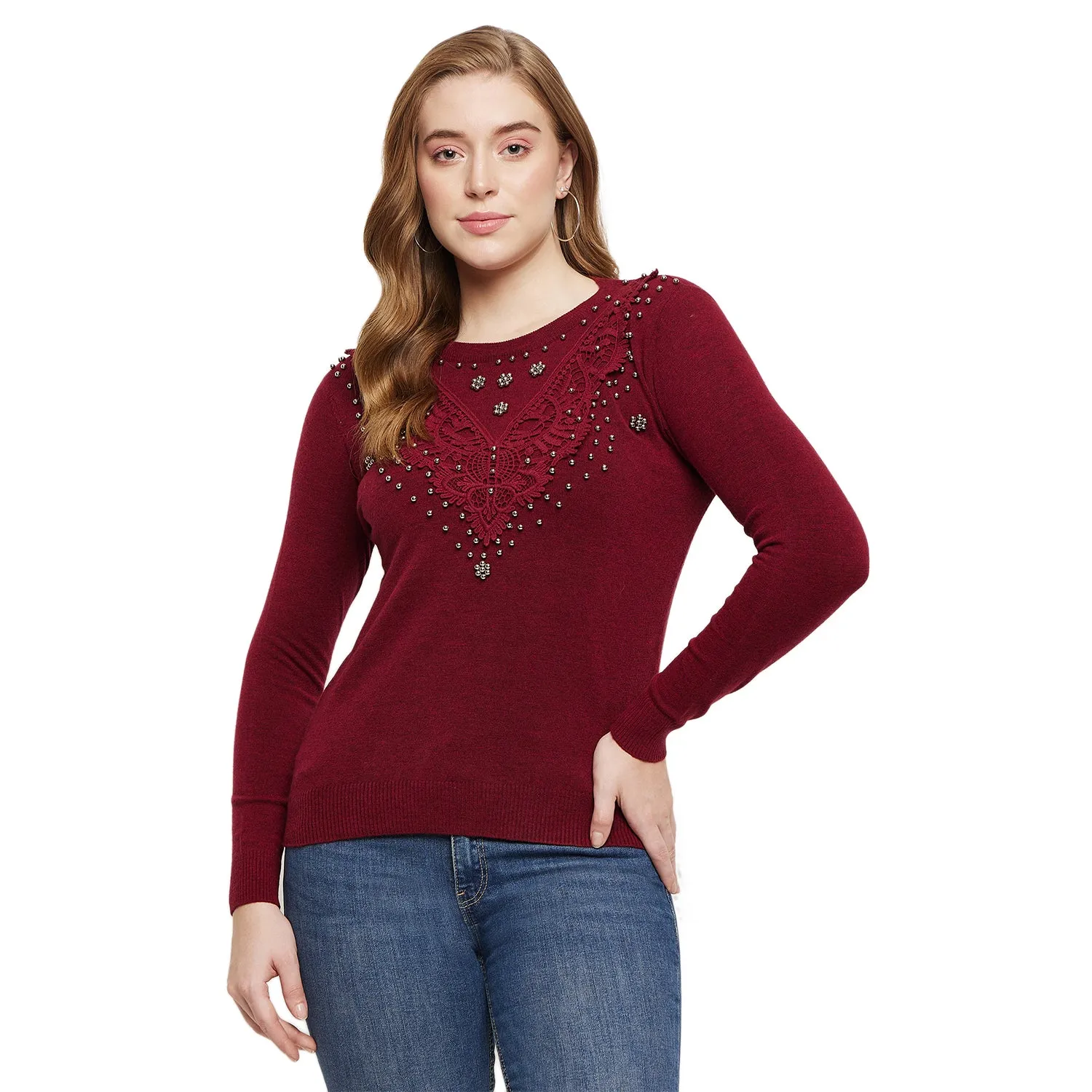 Duke Stardust Women Full Sleeve Self Design Pullover (SDS882)