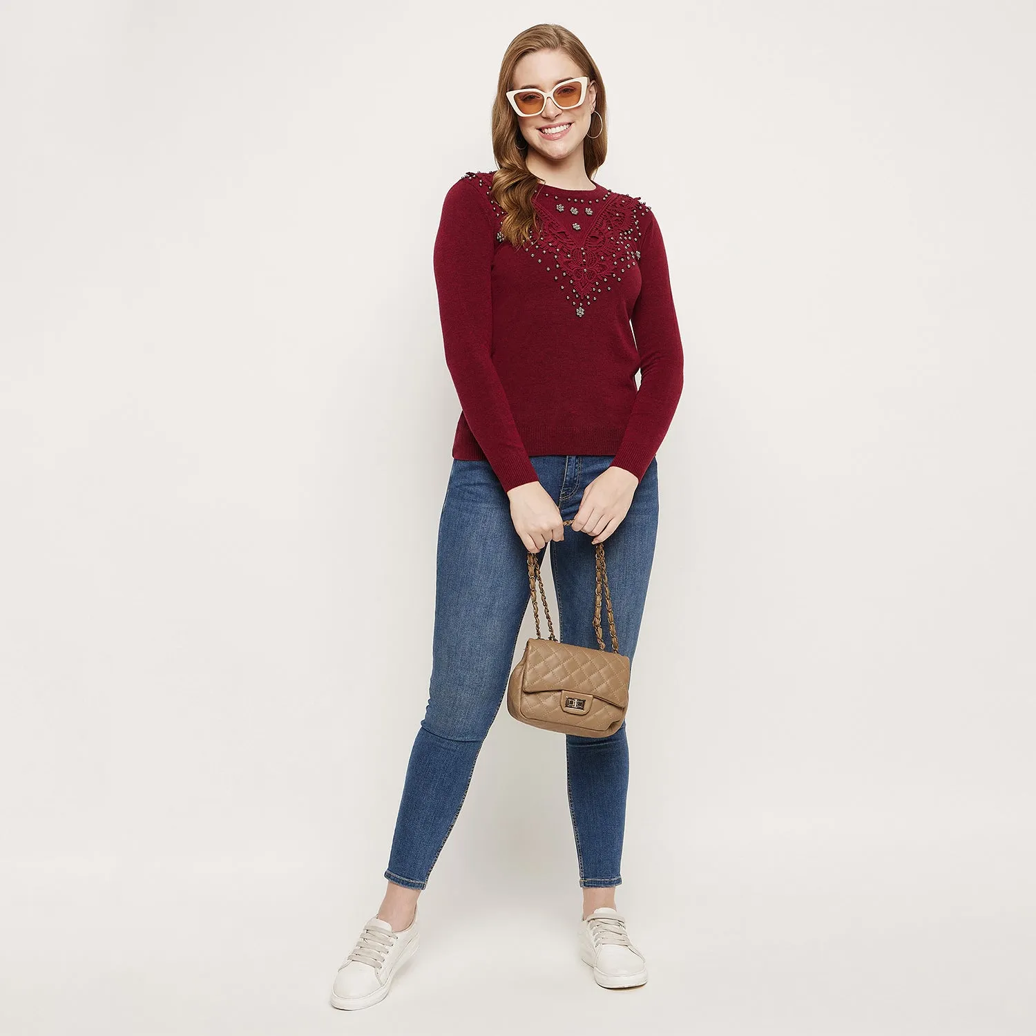 Duke Stardust Women Full Sleeve Self Design Pullover (SDS882)