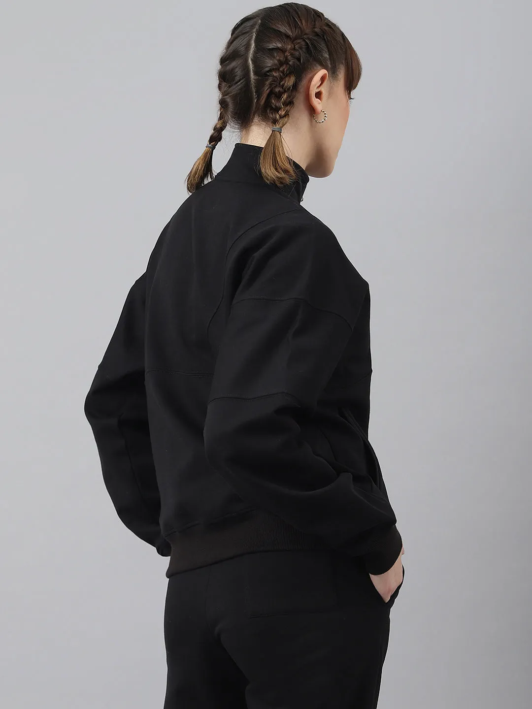 Fitkin Women Black Regular-Fit Fleece Sweatshirt