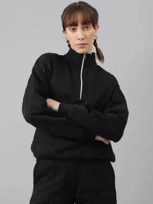Fitkin Women Black Regular-Fit Fleece Sweatshirt