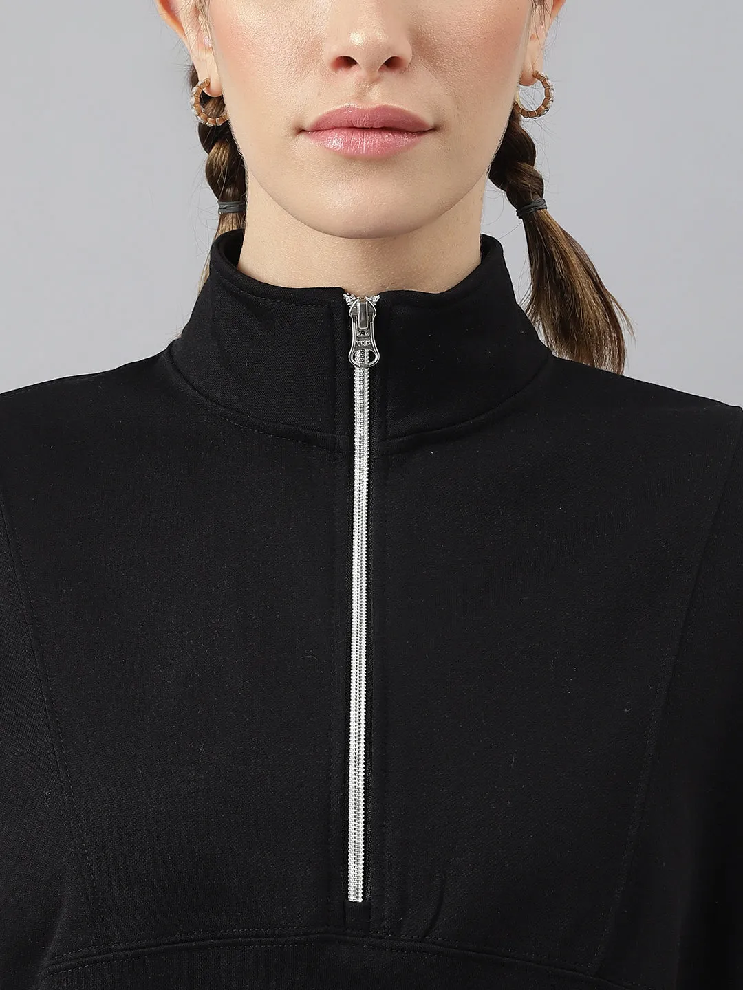 Fitkin Women Black Regular-Fit Fleece Sweatshirt