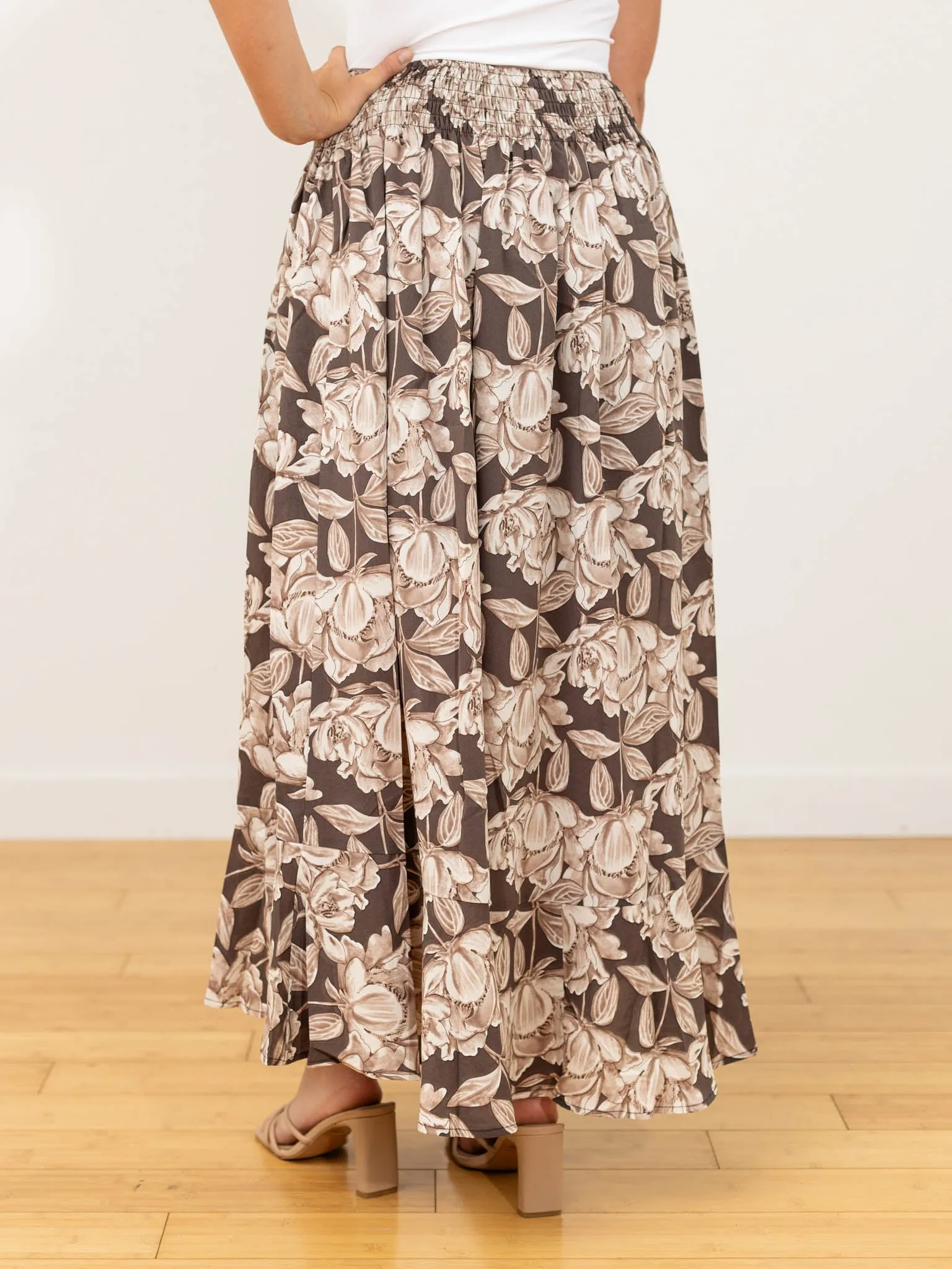 Floral Crepe Smock Waist Maxi Skirt