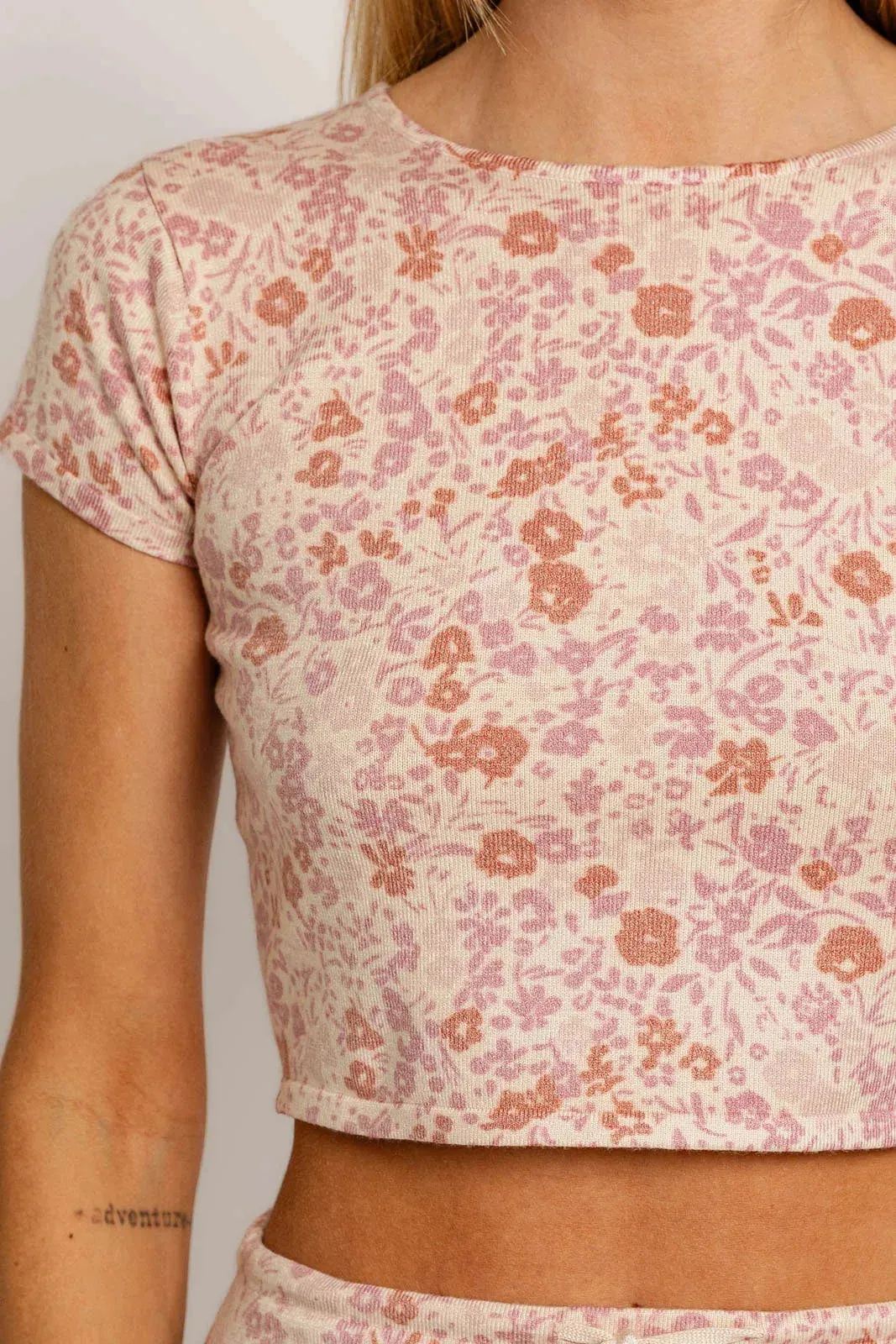 Floral Short Sleeve Crop Knit Top & Mini Skirt Set