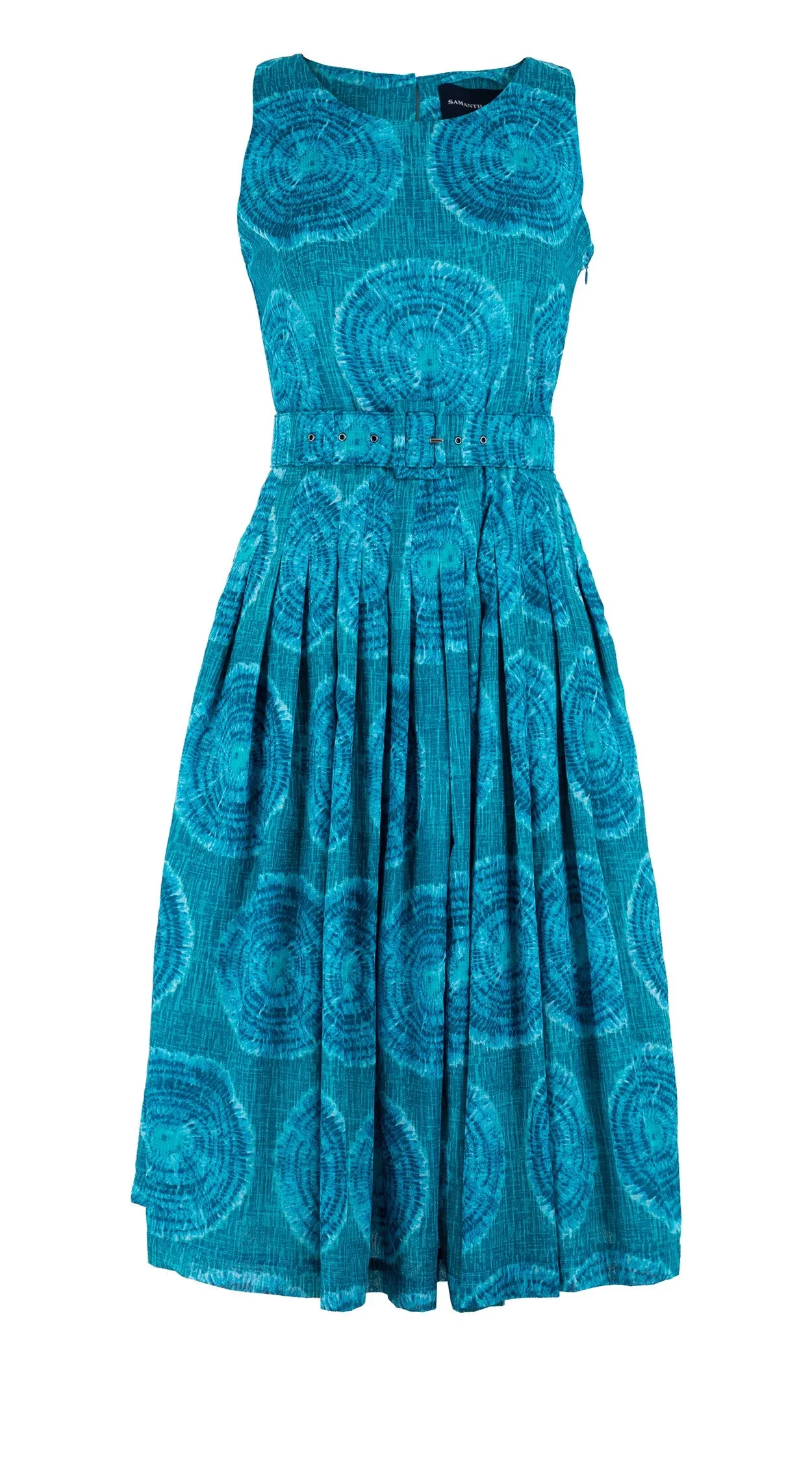 Florance Dress Crew Neck Cut in Sleeve Long  3 Length Cotton Musola (Shibori Seagrass)