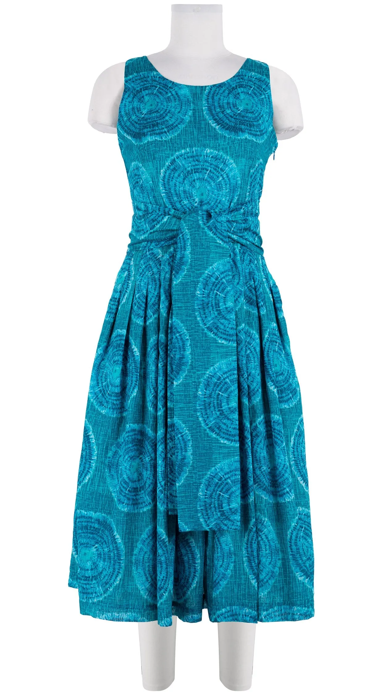 Florance Dress Crew Neck Cut in Sleeve Long  3 Length Cotton Musola (Shibori Seagrass)