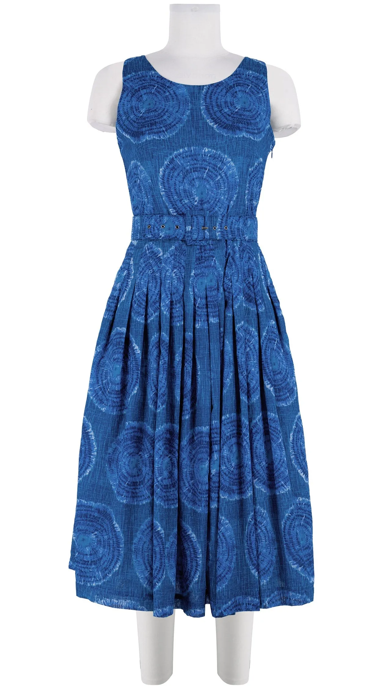 Florance Dress Crew Neck Cut in Sleeve Long  3 Length Cotton Musola (Shibori Seagrass)