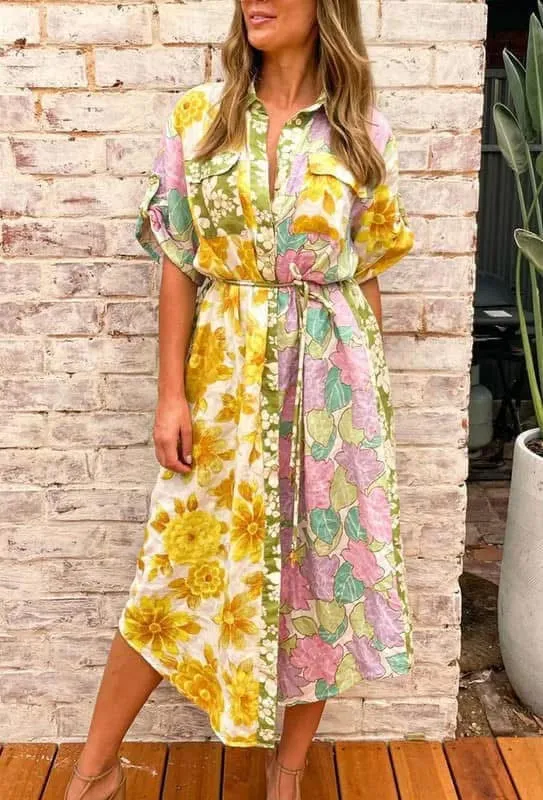 Flower Child Mix Print Shirt Dress