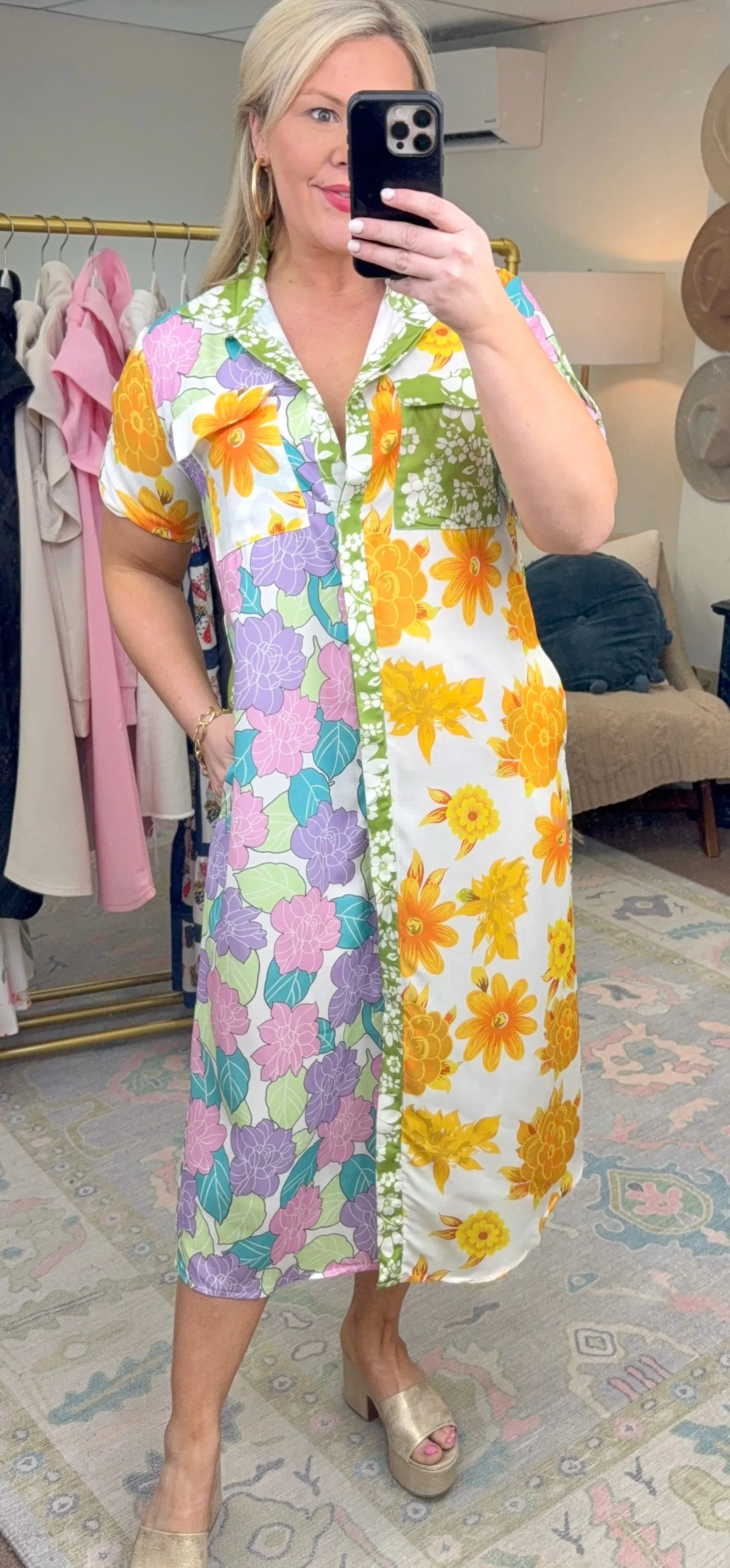 Flower Child Mix Print Shirt Dress