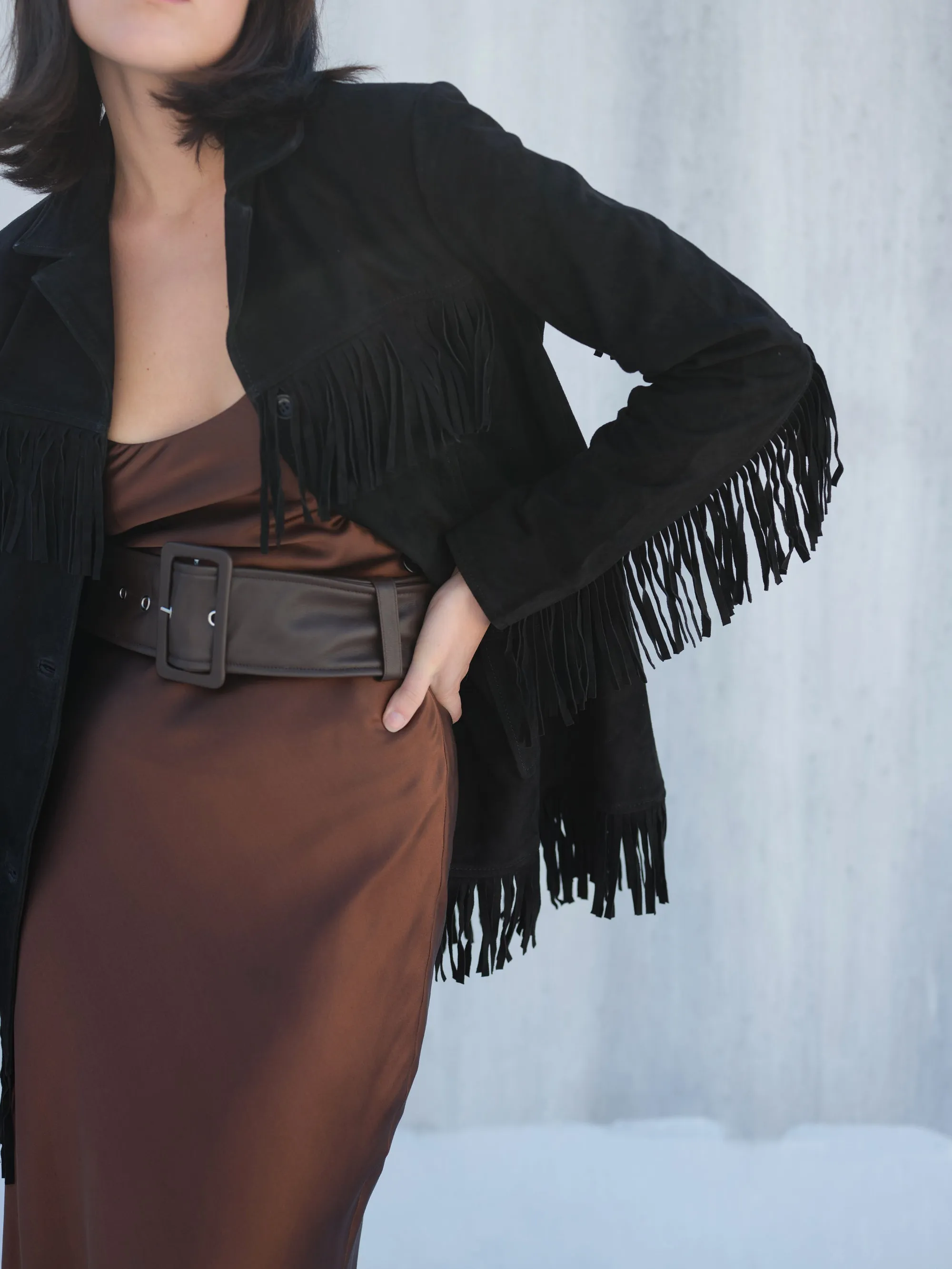 Fringe Suede Jacket Black