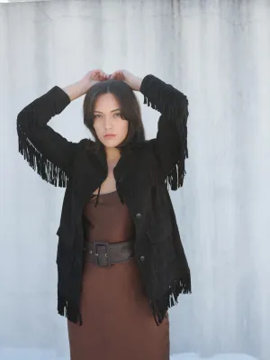 Fringe Suede Jacket Black