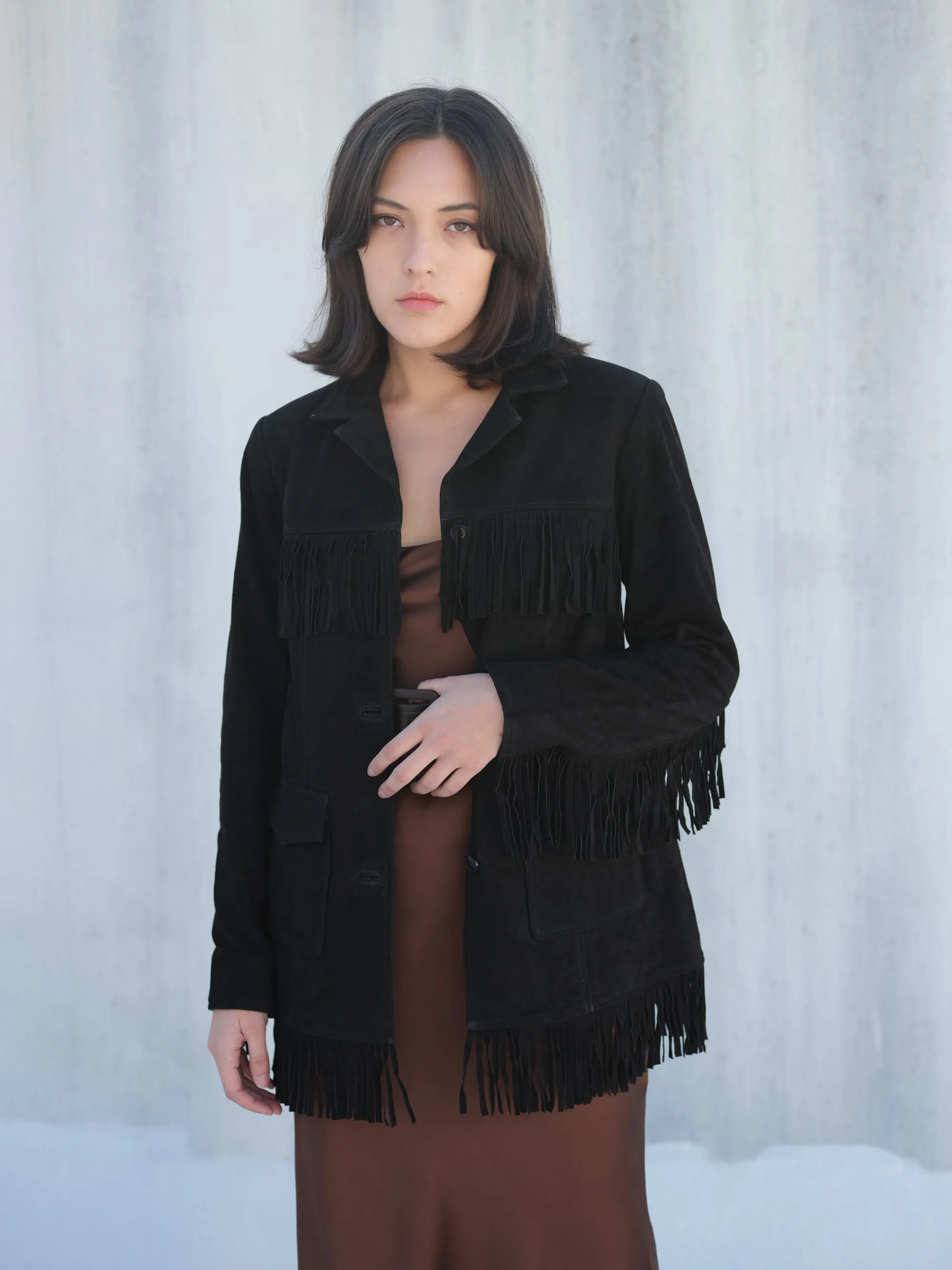 Fringe Suede Jacket Black