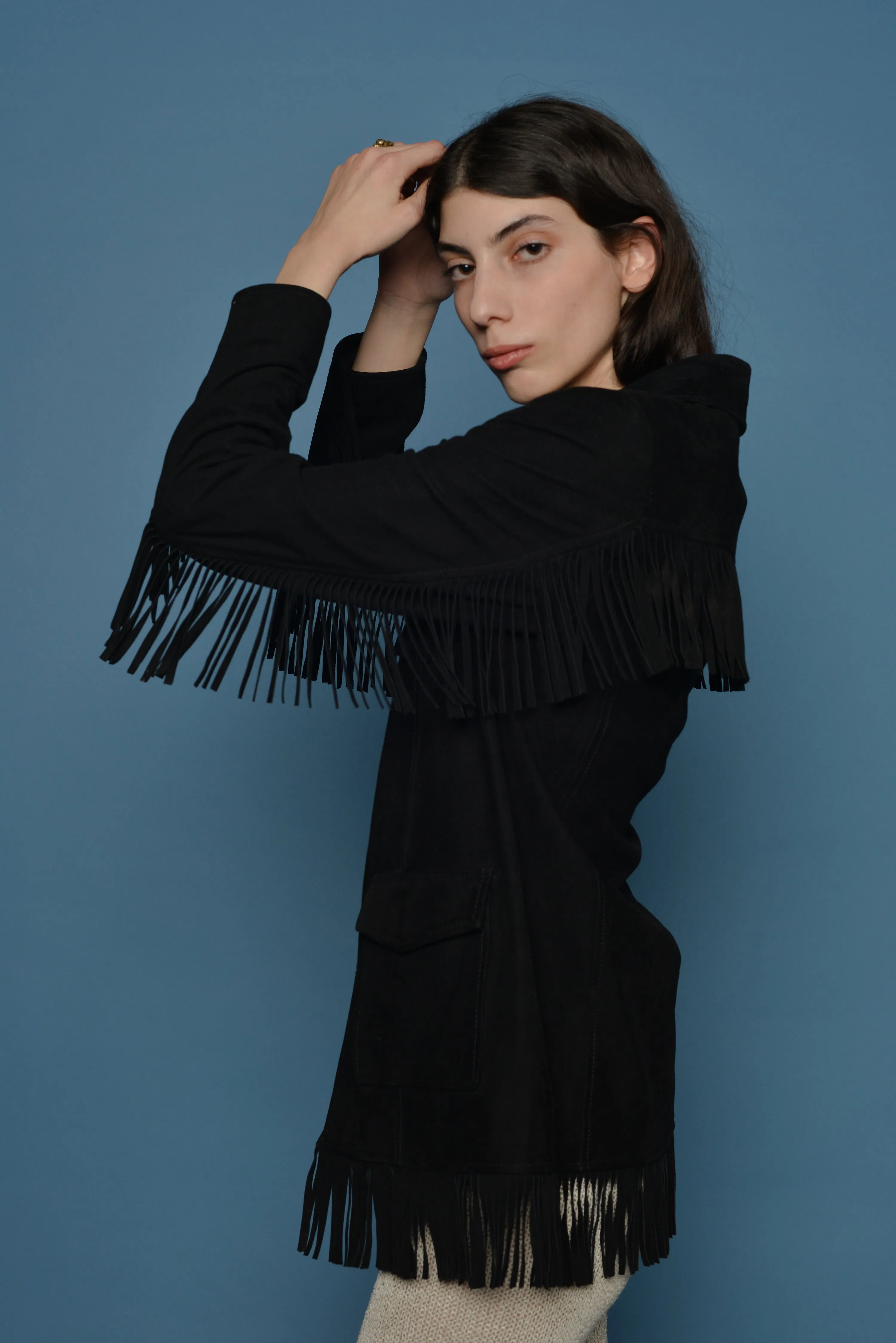 Fringe Suede Jacket Black