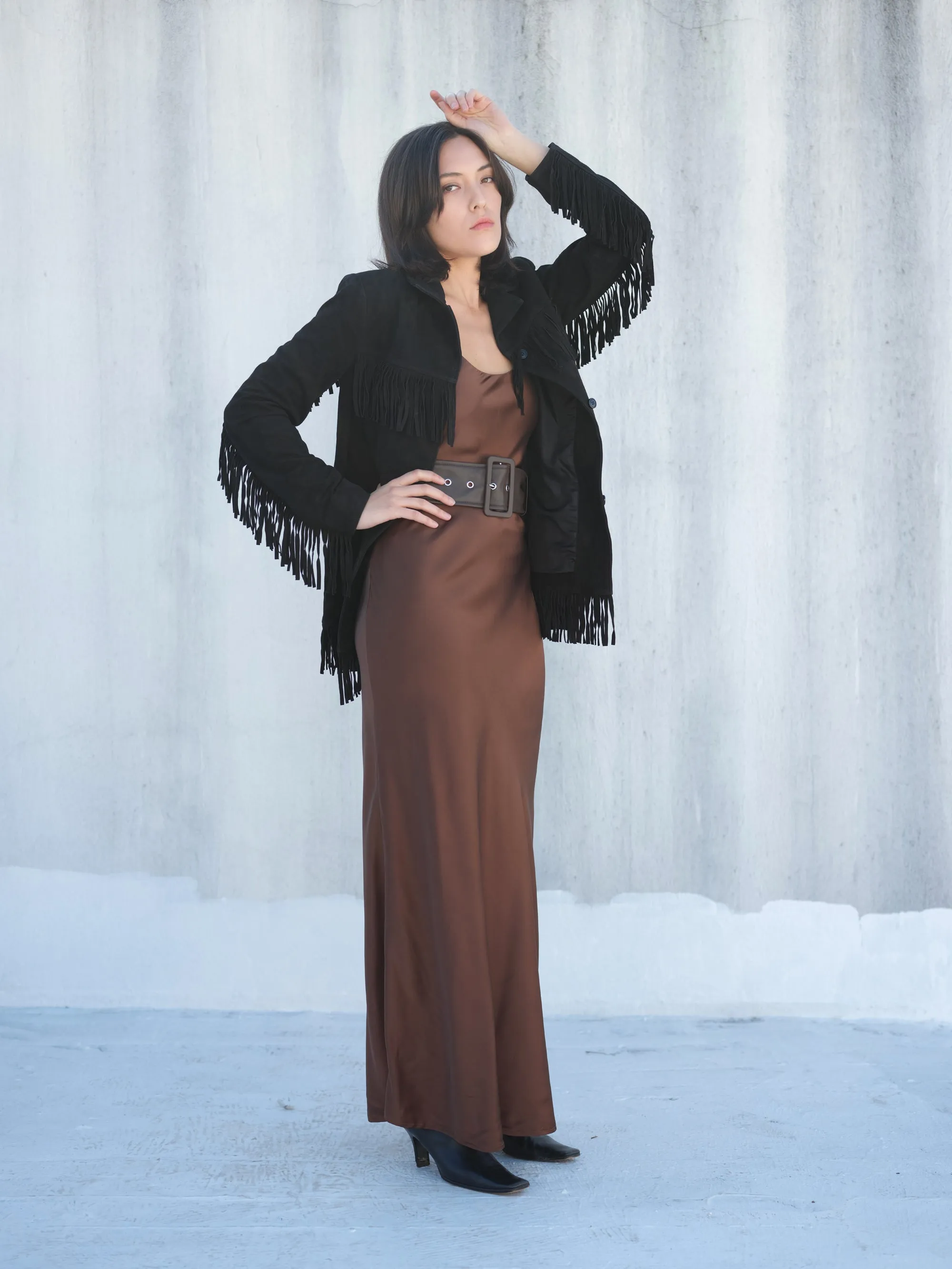Fringe Suede Jacket Black