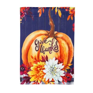 Give Thanks Floral Pumpkin Garden Suede Flag,14s9913