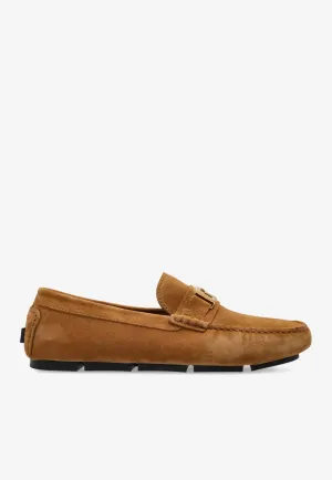 Greca Plaque Suede Loafers