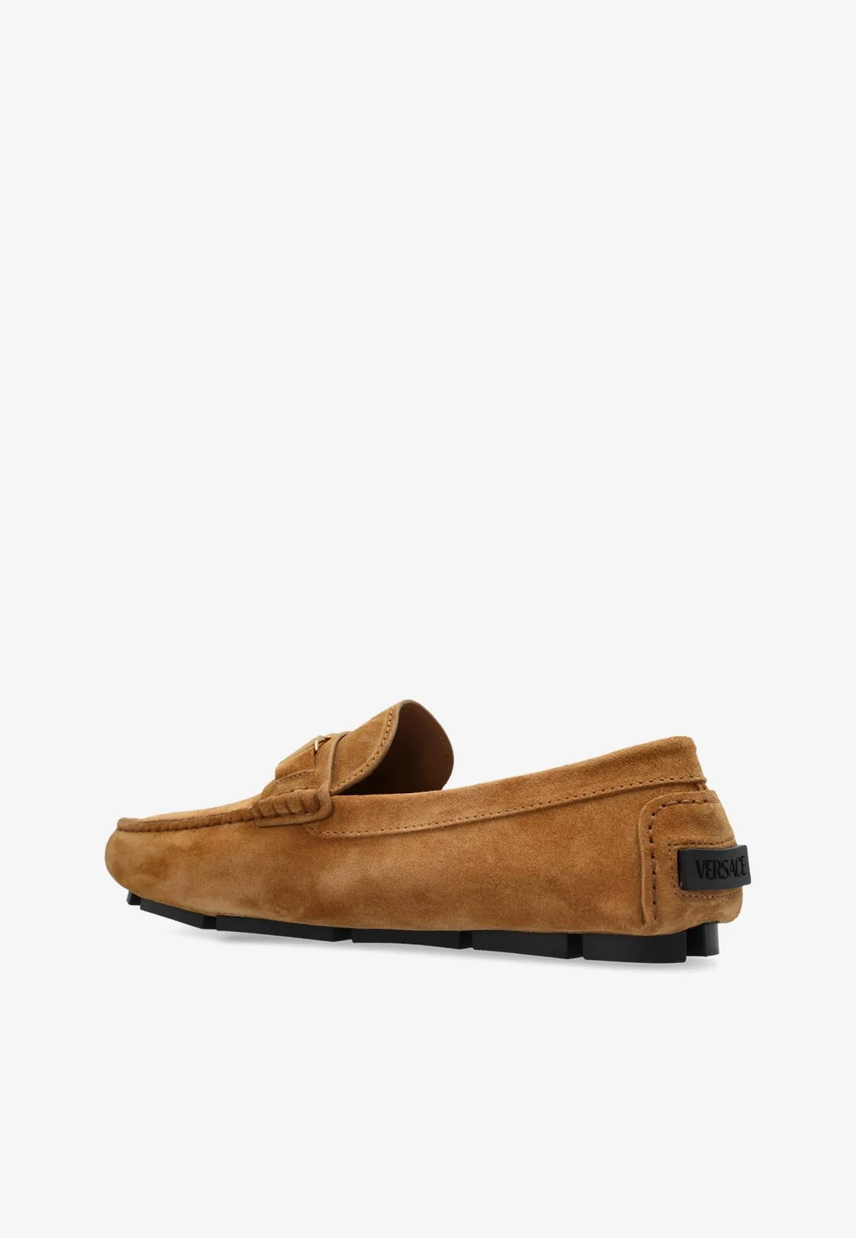 Greca Plaque Suede Loafers