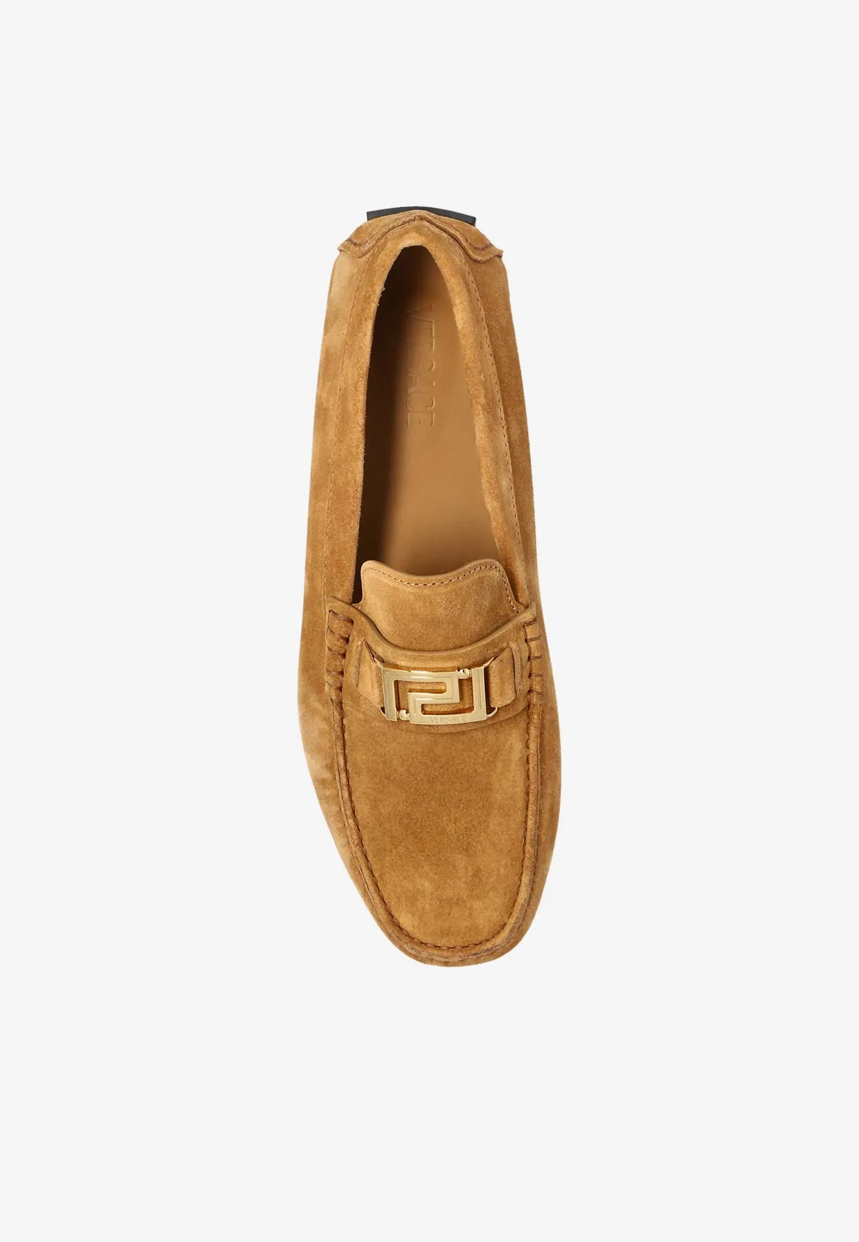 Greca Plaque Suede Loafers