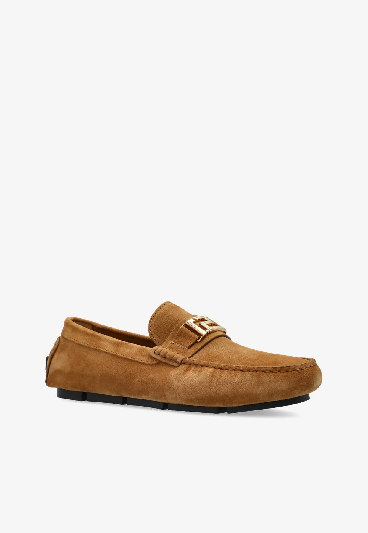 Greca Plaque Suede Loafers
