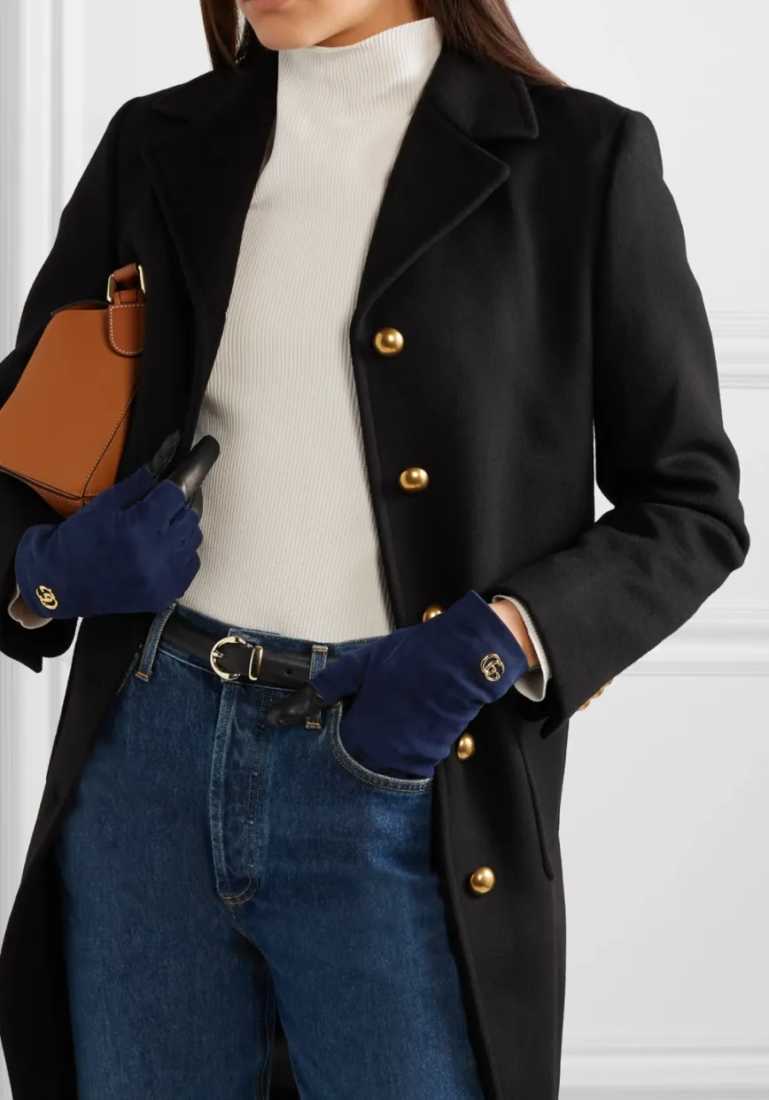 Gucci GG Suede and Leather Gloves in Viola