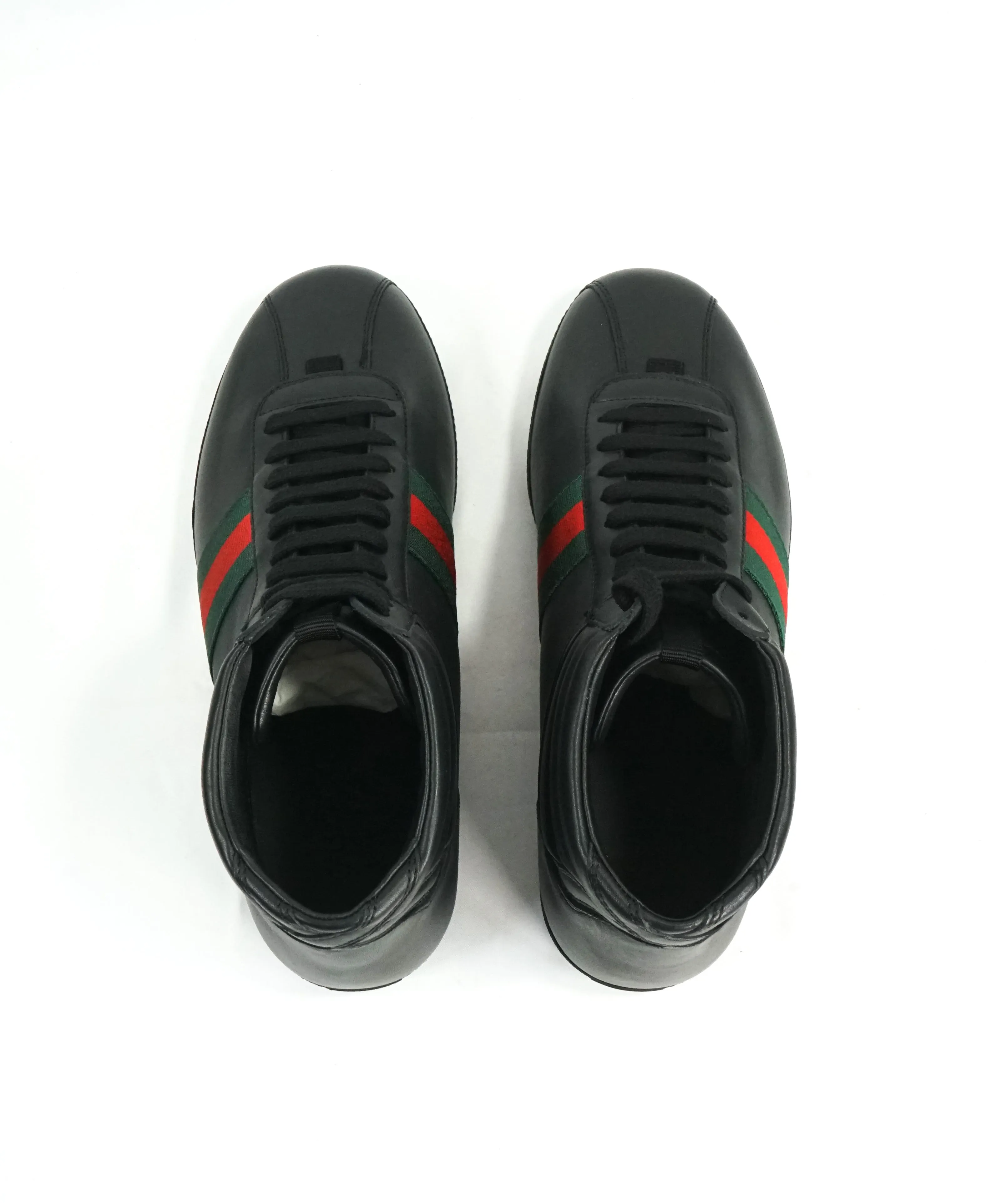 GUCCI -Red and Green Logo Stripe GG High-Top Black Sneakers - 6G / 6.5 US