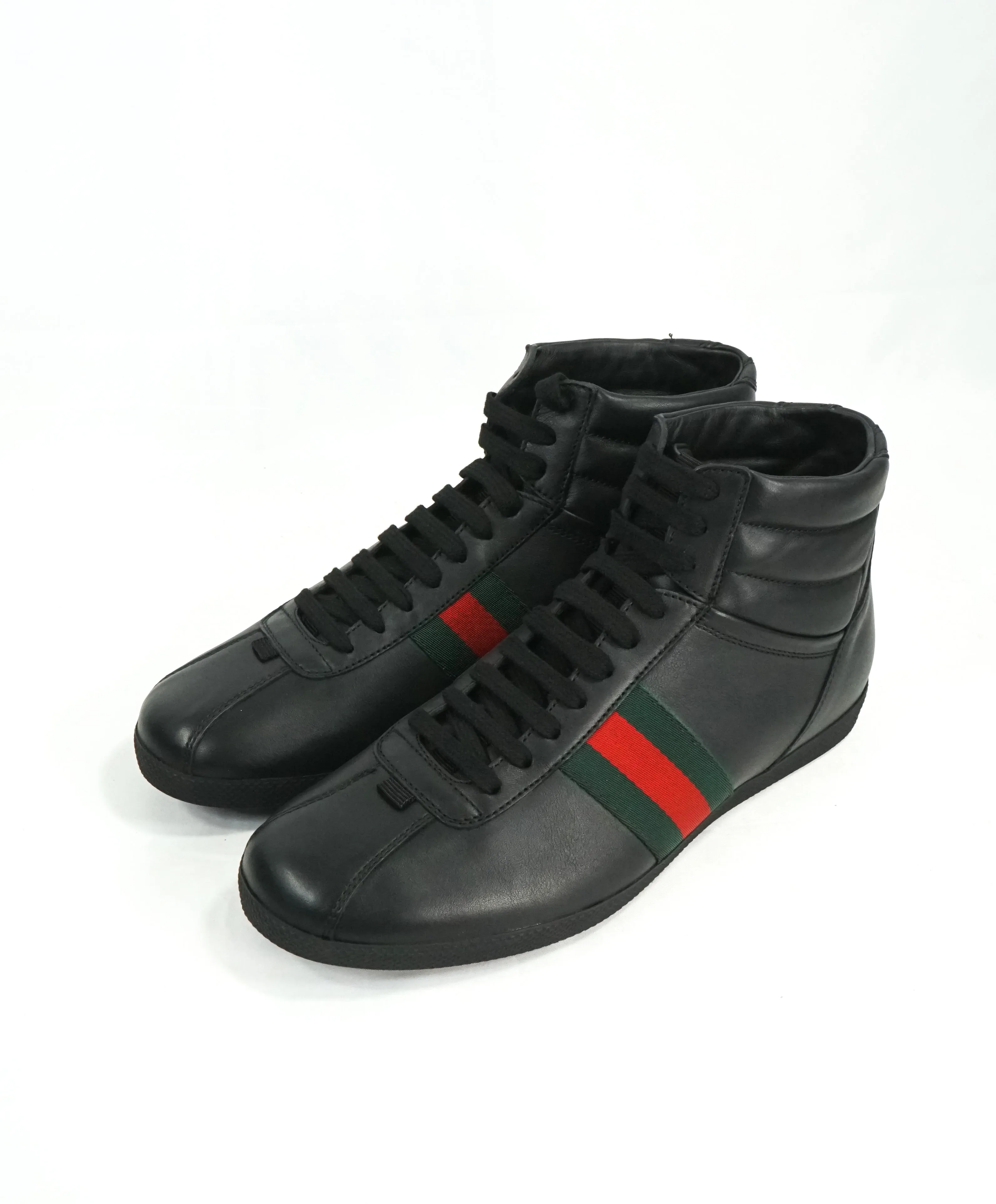 GUCCI -Red and Green Logo Stripe GG High-Top Black Sneakers - 6G / 6.5 US